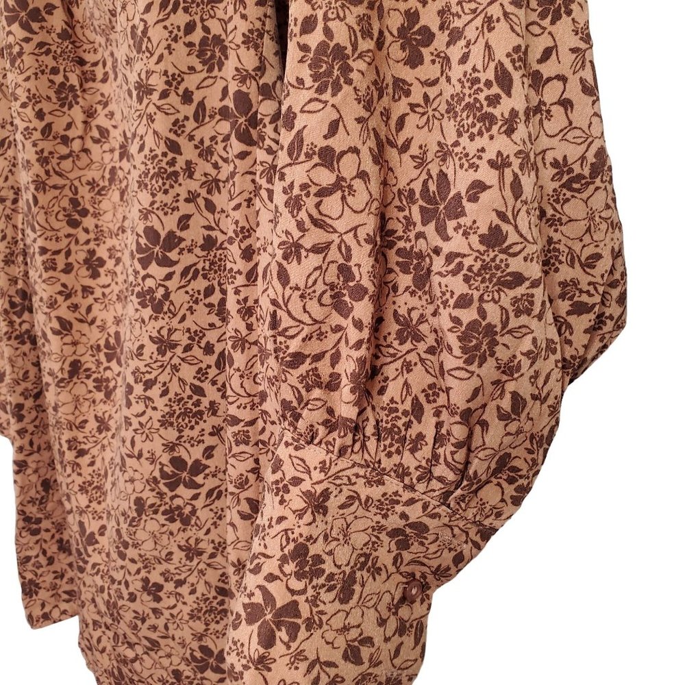 Lush NWT Size L Dress Mini Smocked Cutout Back Puff Sleeve Woodland Floral Rust - Picture 10 of 11